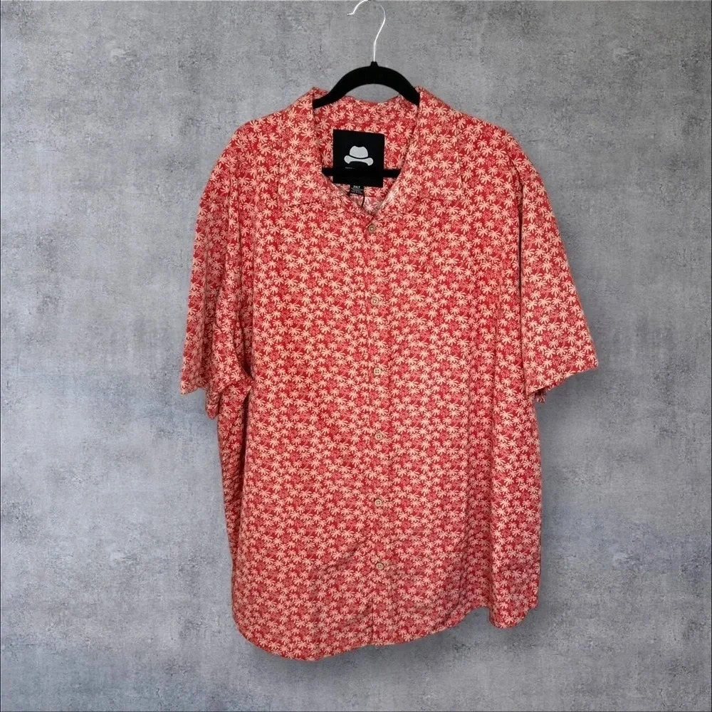 WINSTON Shirt Button Front Short Sleeve Men’s 2XLT Orange‎ Palm Print NWT Beach